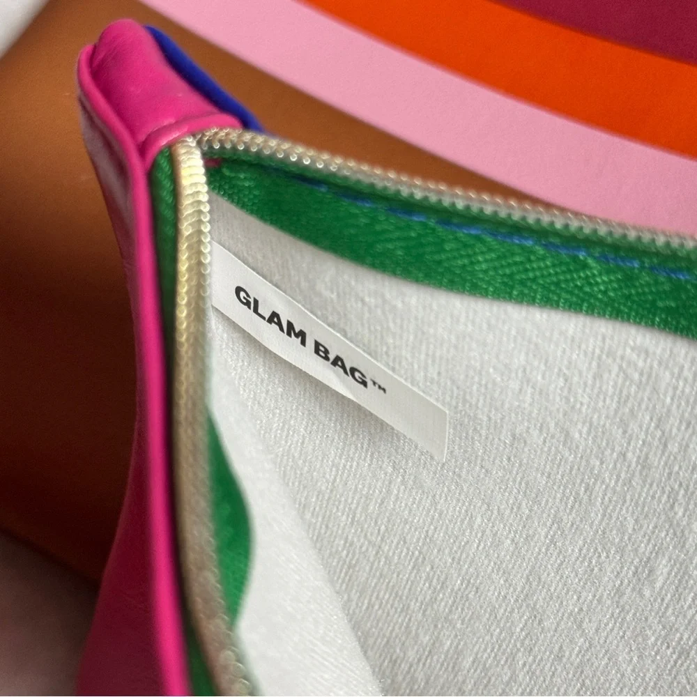 2pc Ipsy‎ Zipper Pouch Makeup Bags -Pink/Blue & Tan with Stripes.